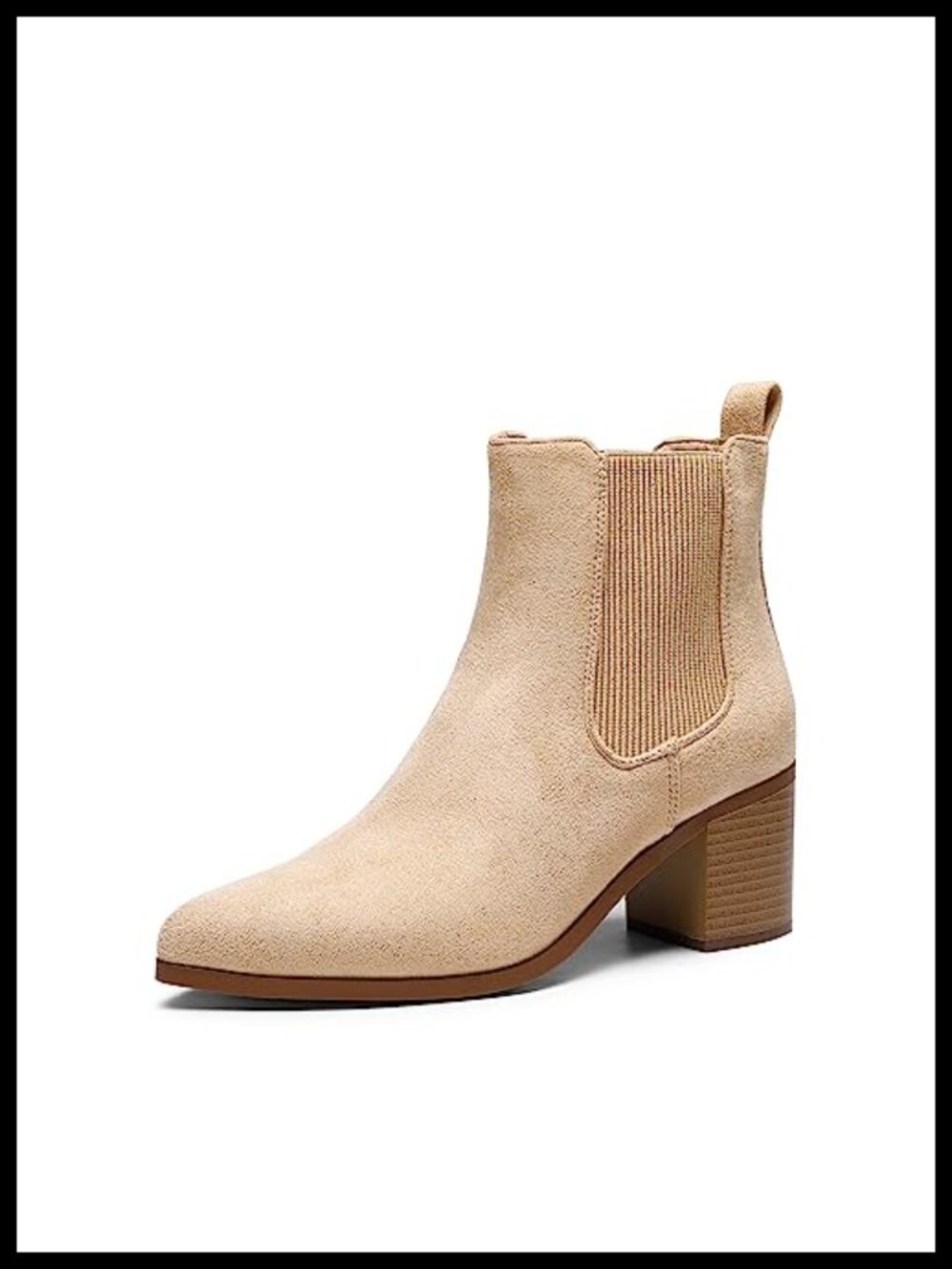 Faux Suede Pointed Toe Chelsea Ankle Boots Low Chunky Heel Pull-On